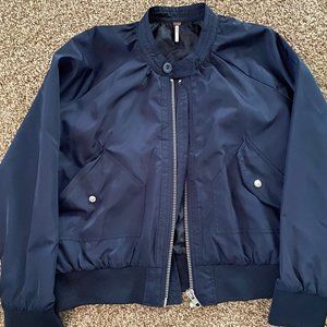 Free People Midnight Satin Bomber Jacket/Windbreaker in Navy - Retail $158